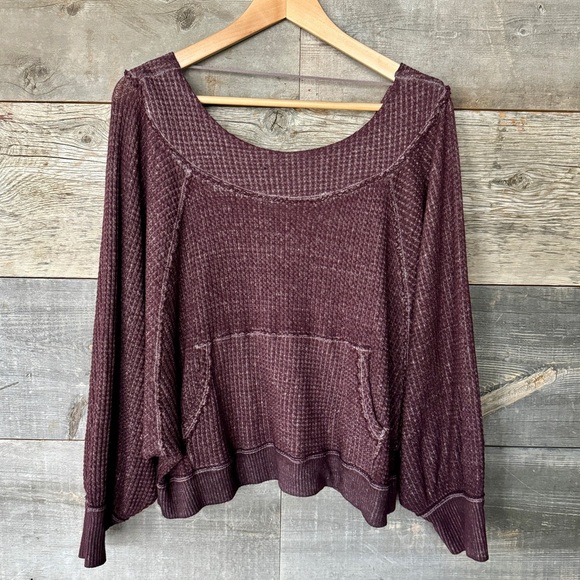 We the Free West End V-Back Top Waffle Thermal Knit Oversized Slouchy Grunge XS - Picture 3 of 14